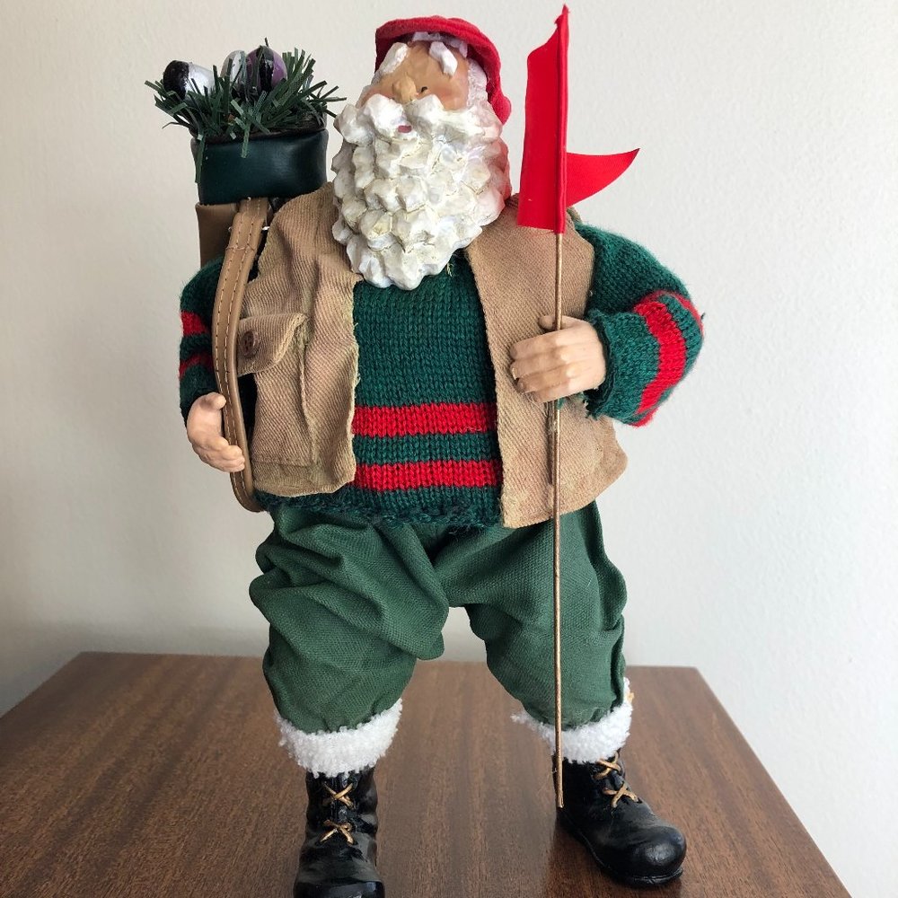 Fabric Mache Santa Claus Golfing Christmas 11" Tall